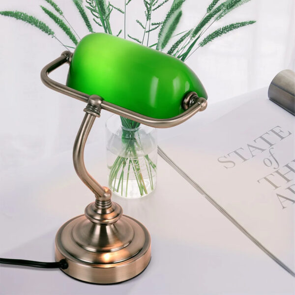 Lampe de Banquier en Laiton Avec Abat-Jour Vert | Ghidini 1849
