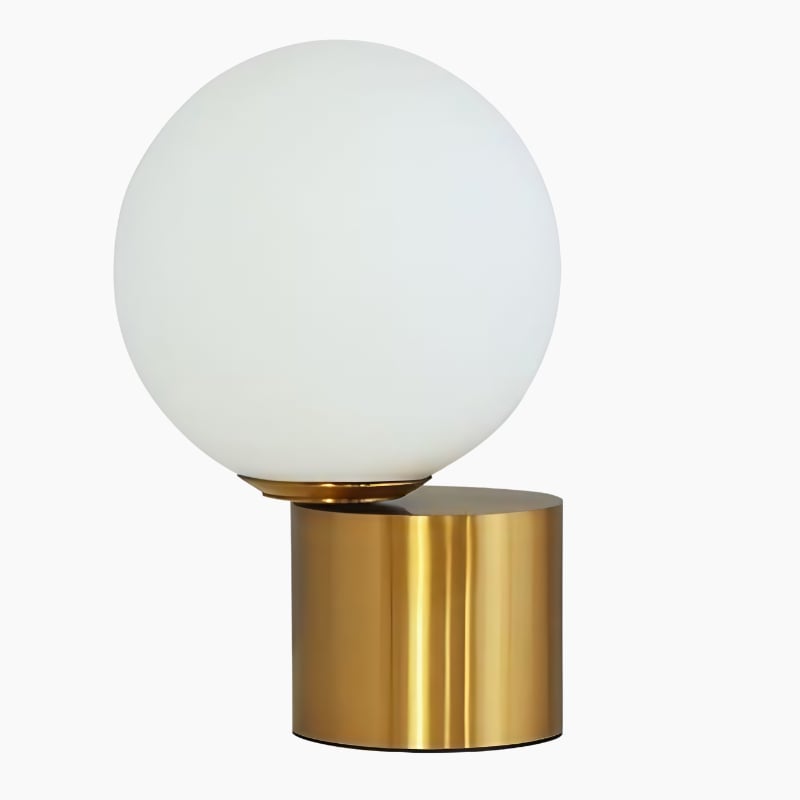 Lampe de chevet forme boule avec base métallique dorée