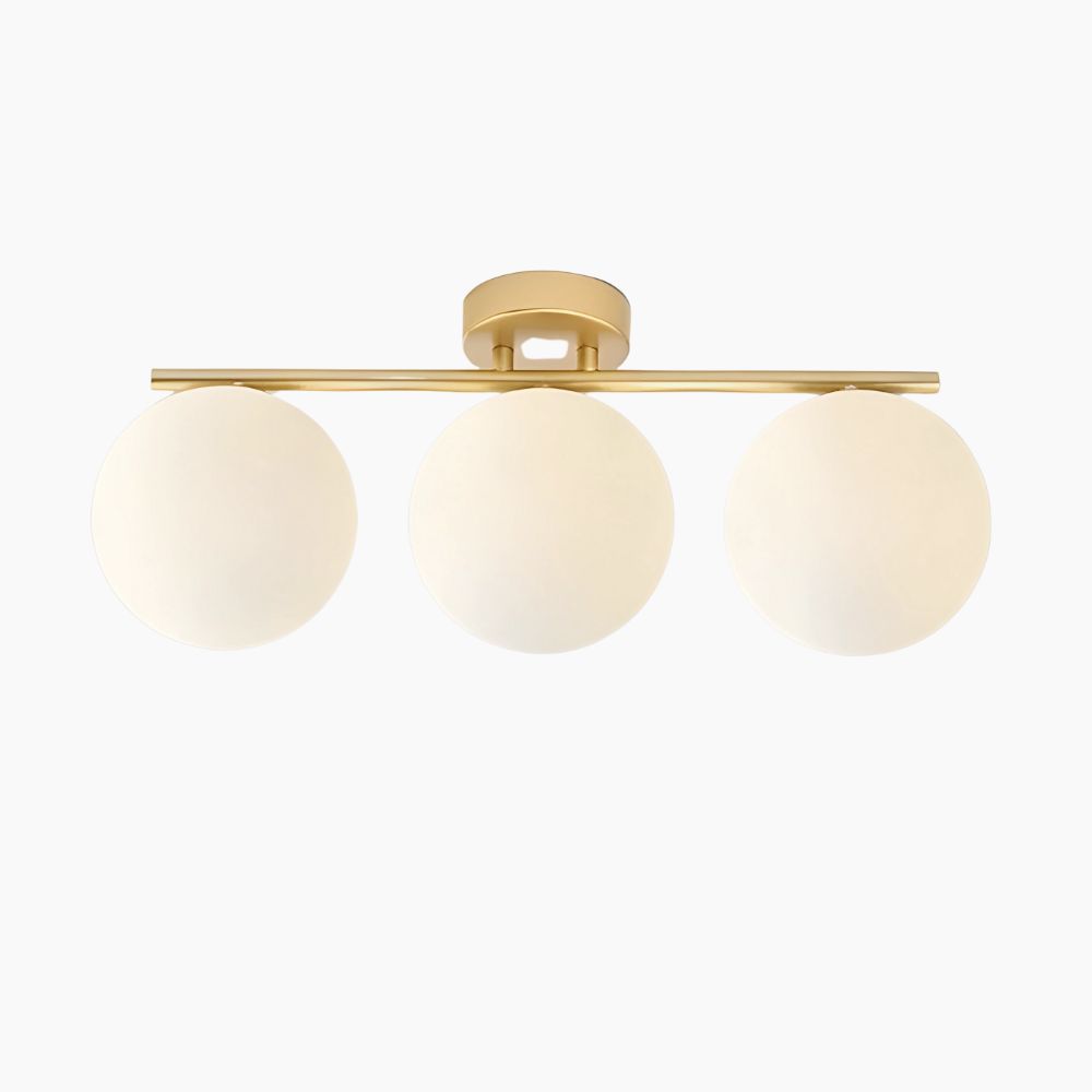 Plafonnier LED en métal doré avec trois boules en verre