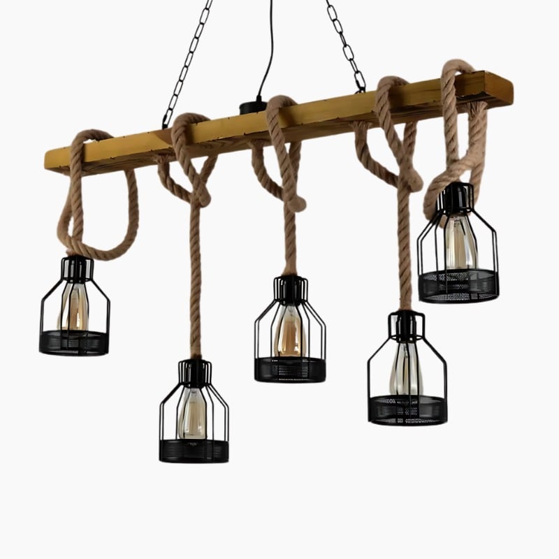 Suspension industrielle avec lanternes suspendues à des cordes