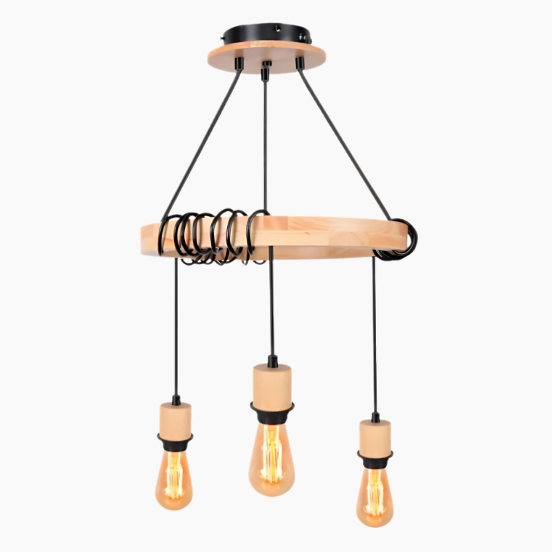 Suspension industrielle en bois style rétro vintage