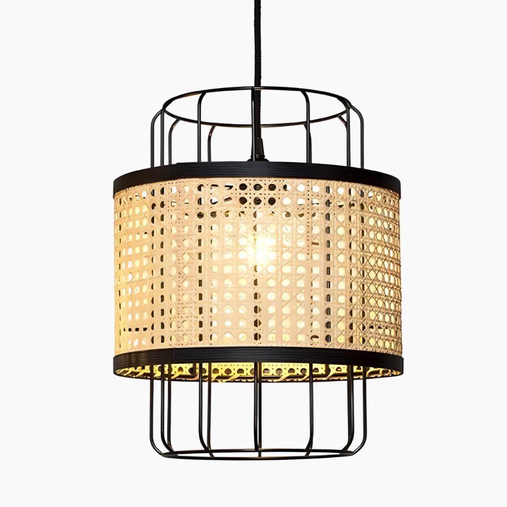 Suspension luminaire style japonais en osier
