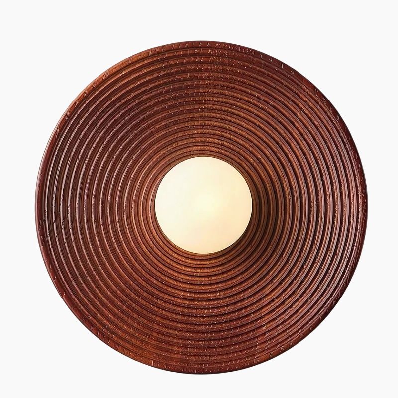 Applique murale LED ronde en bois marron