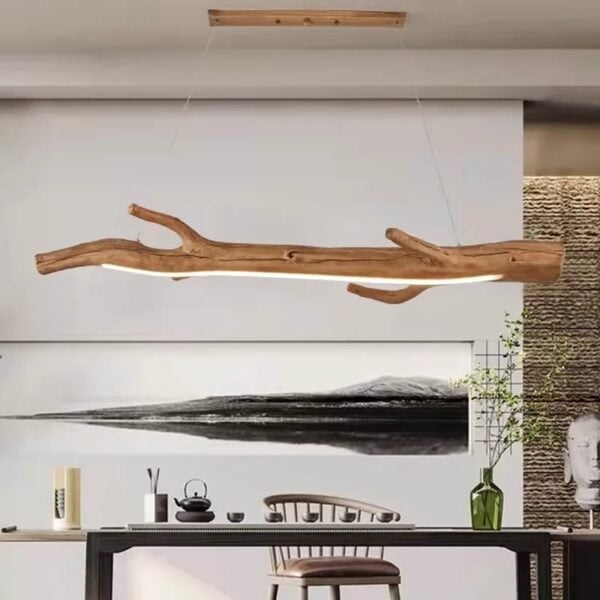 Lustre branche résine effet bois flotté avec bande LED