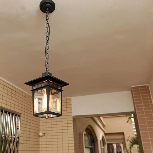 Lustre extérieur noir style lanterne japonaise