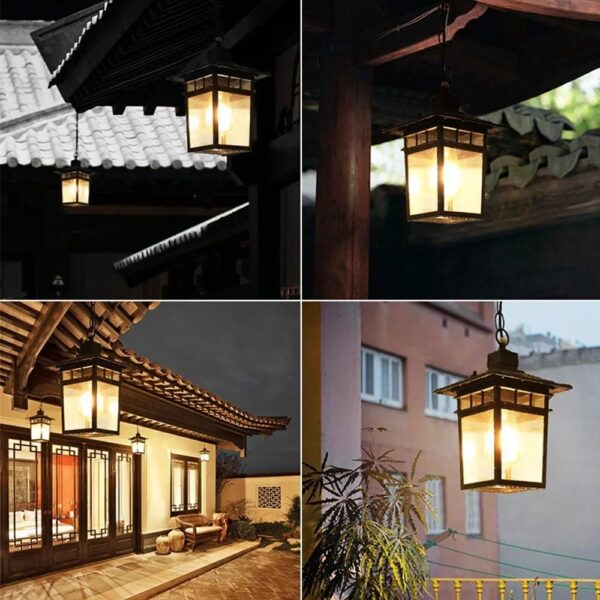Lustre extérieur noir style lanterne japonaise